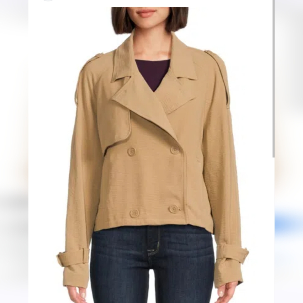 Laundry By Shelli Segal Notch Lapel Epaulet Coat Camel Career Size Medium